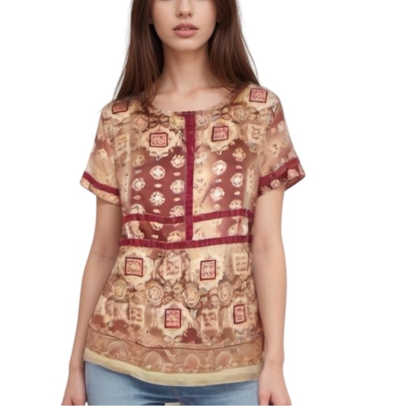 JOHNNY WAS Art To Wear Bandana Geometric Abstract Artsy Popover Blouse - Picture 1 of 11